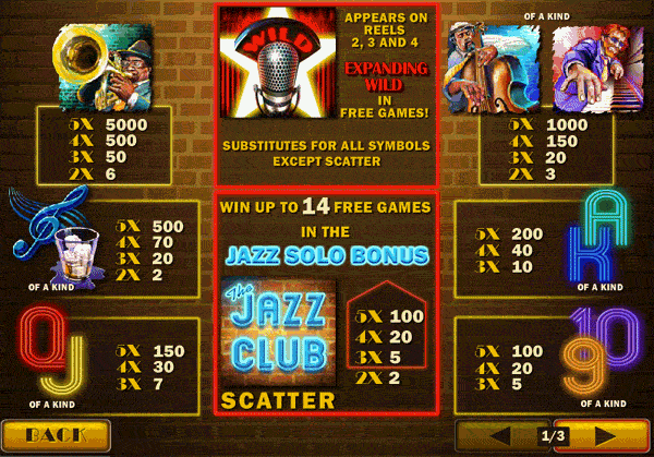 jazz club slot bonus games